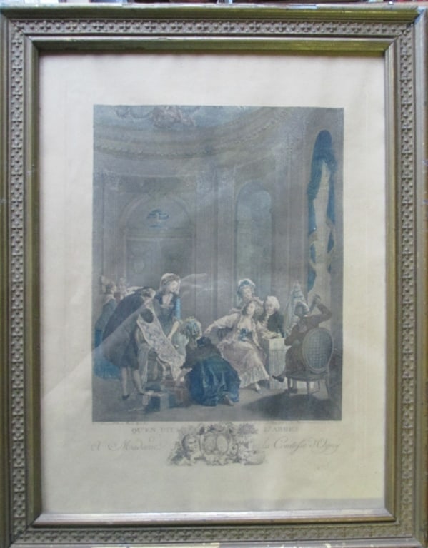 Nicolas De Launay (Paris 1739 - 1792): A Madame la Comtesse d?Ogny Hand colored. Artist: Nicolas De Launay (Paris 1739 - 1792) Print Type: Etching Origin: French Dimensions: SS 10 3/4 x 14