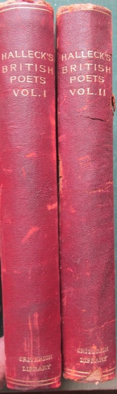 Halleck's British Poets - Leather Bindings: Halleck's British Poets Half red leather with red leather tips. Marbled paper covers. Top edge gilt. Two volume set. Author: Fitz-Greene Halleck Dated: 1900