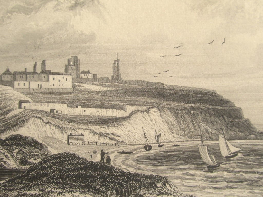 Tynemouth Castle - Northumberland: Tynemouth Castle - Northumberland Print Type: Engraving Date: Circa 1845 Dimensions: 5 x 8 1/2" Subject: Ancient Castles Notes & Literature: Tynemouth Castle is located on a rocky headland (known as