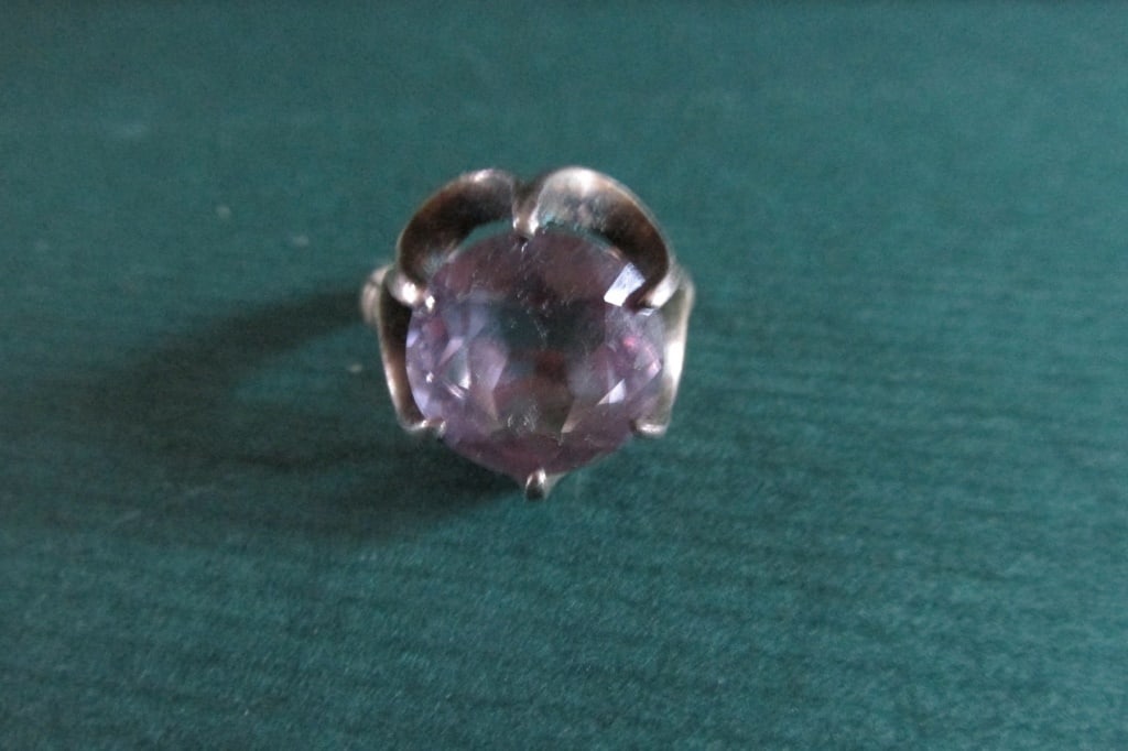 Vintage Amethyst Silver Ring in Gothic Style: Vintage Amethyst Silver Ring in Gothic Style Marked .0925 with another illegible mark. Purple Marked Sterling Type: Ring Date 19th/Early 20th Century<