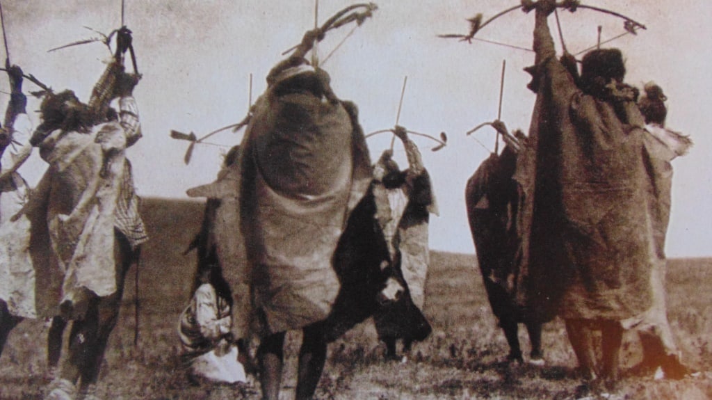 The Flight of the Arrows: Gros Ventre Crazy Dance - Flight of Arrows From the National Geographic Image Collection. 2012 Photographer: Frank LaRoche Dated: 1899 Subject: American Indians Medium: