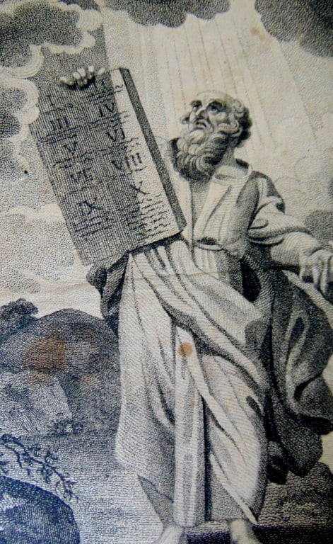 Moses On Mount Sinai: Moses On Mount Sinai Rare Artist: John Scoles Sculptor/Engraver A. Anderson Print Type: Engraving Date: Circa 1800 Origin: United States Dimensions: 7 x 10 1/2" Provenance: Hill House Condition