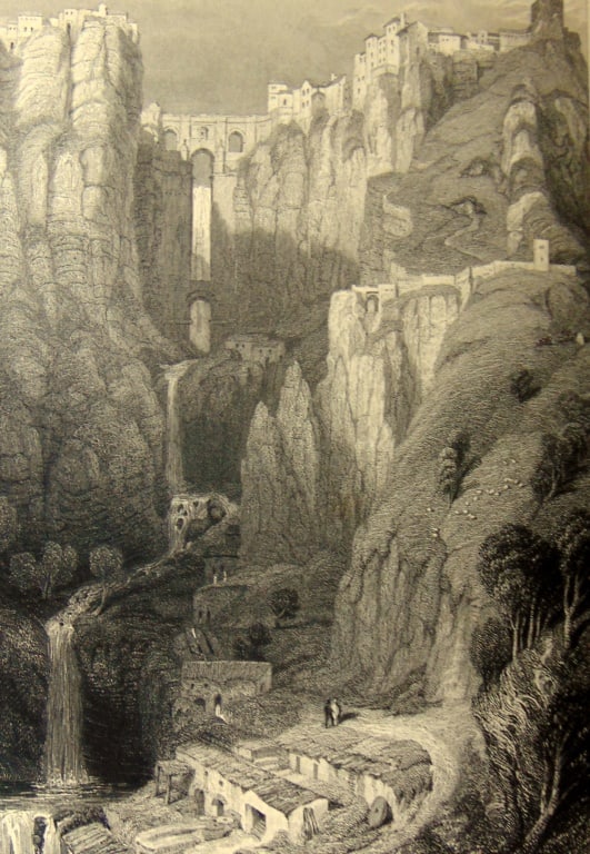 Bridge of Ronda - Spain: Bridge of Ronda - Spain Nicely done with wonderful detail. A rare look at Spain in the first part of the 19th century.. Artist: David Roberts Date: 1834 Publisher: Lloyd and Henn