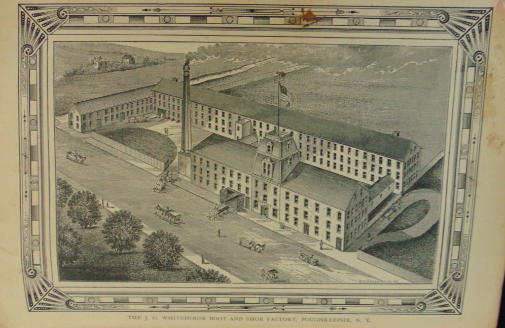 The J O Whitehouse Boot and Shoe Factory: The J O Whitehouse Boot and Shoe Factory. Poughkeepsie Duchess Co NY Complete Factory View. Rare. Print Type: Americana Date: Circa 1880 Dimensions: