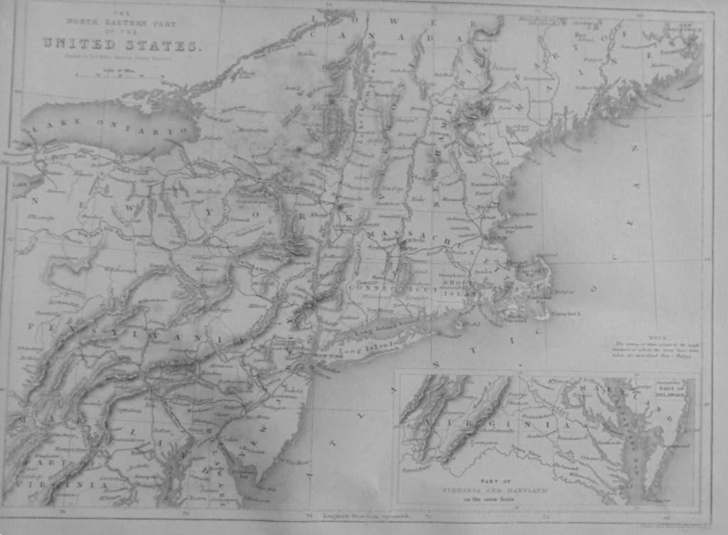 Map North Eastern Parts of the United States: Map of the North Eastern Parts of the United States Engraved for N. P Willis American Scenery Artist: William Henry Bartlett Print Type: Engraving Date: Circa 1840 Dimensio