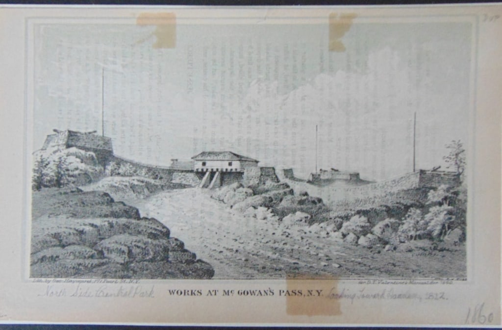 McGowans Pass New York City (N. Side Central Park): McGowans Pass New York City (N. Side Central Park) . Attributed Valentine's Manual (Fort Fish - North Side of Central Park) Print Type: Lithograph Date: 1856 Dimensions: 4 x 6" Subject: New York City