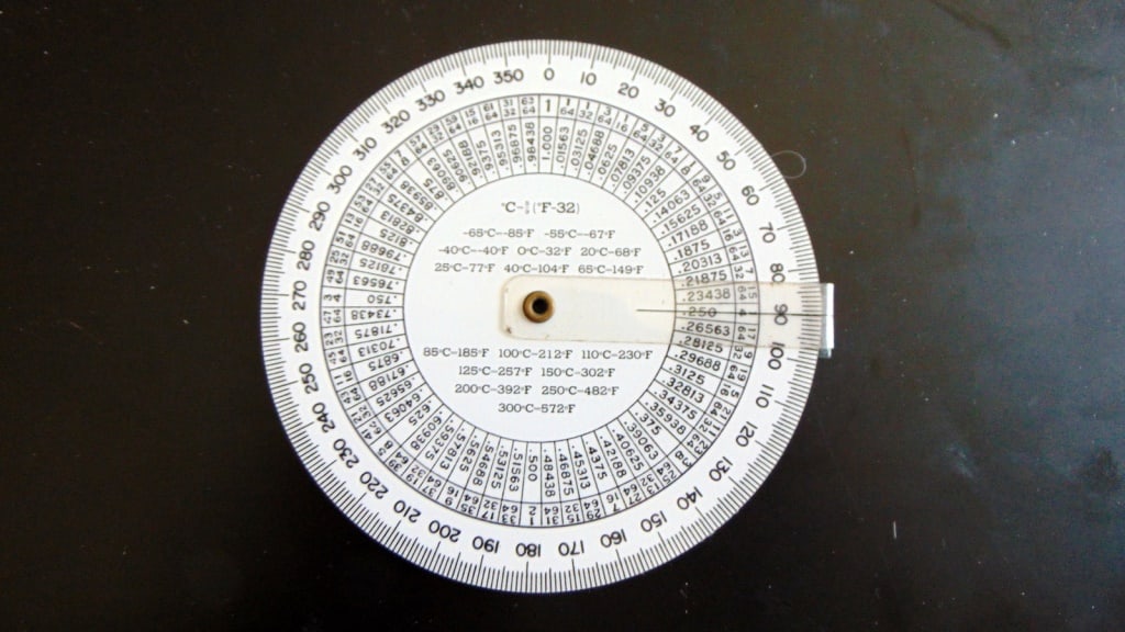 Allegheny Slide Rule with Instructions 1948: Allegheny Plastic Slide Rule With Instructions. NOTE: This has Centigrade and Fahrenheit calculations? on front. Extremely rare. Date/Period: 1948 Dimensions: 4 1/4" Circular Provenance: Hill House