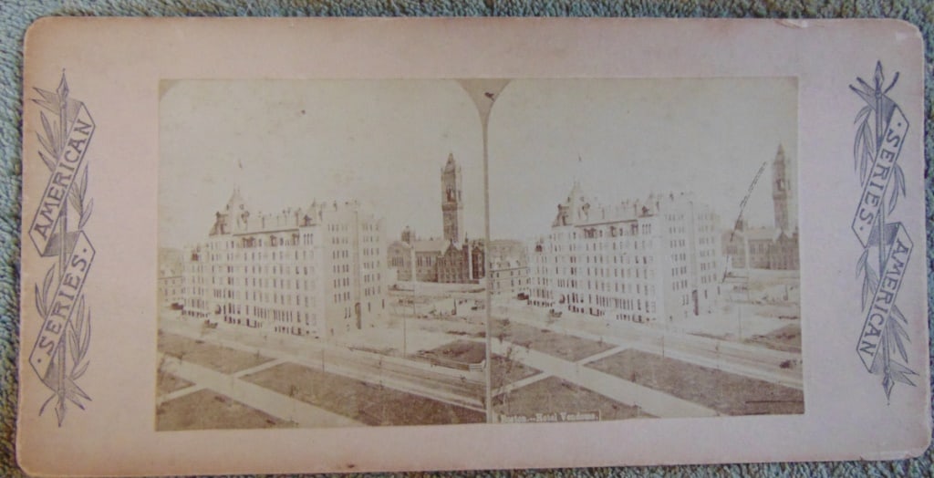 Boston Hotel Vendome - Stereoview: Boston - Hotel Vendome Rare. The Boston Hotel Vendome was a luxury hotel that was located in the Back Bay neighborhood of Boston, Massachusetts. The hotel was built in 1871