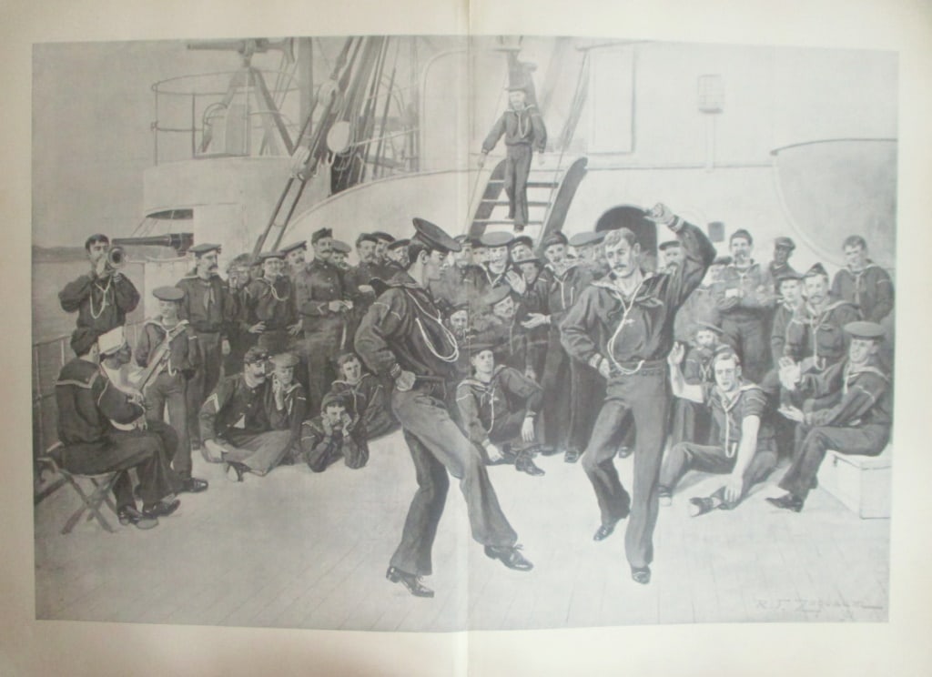 Rufus Fairchild Zogbaum US Navy A Sailors Jig: A Sailors Jig An Official Visit on half verso. Vignette on other verso Artist: Rufus Fairchild Zogbaum 1849 - 1925 Print Type: Halftone Date: