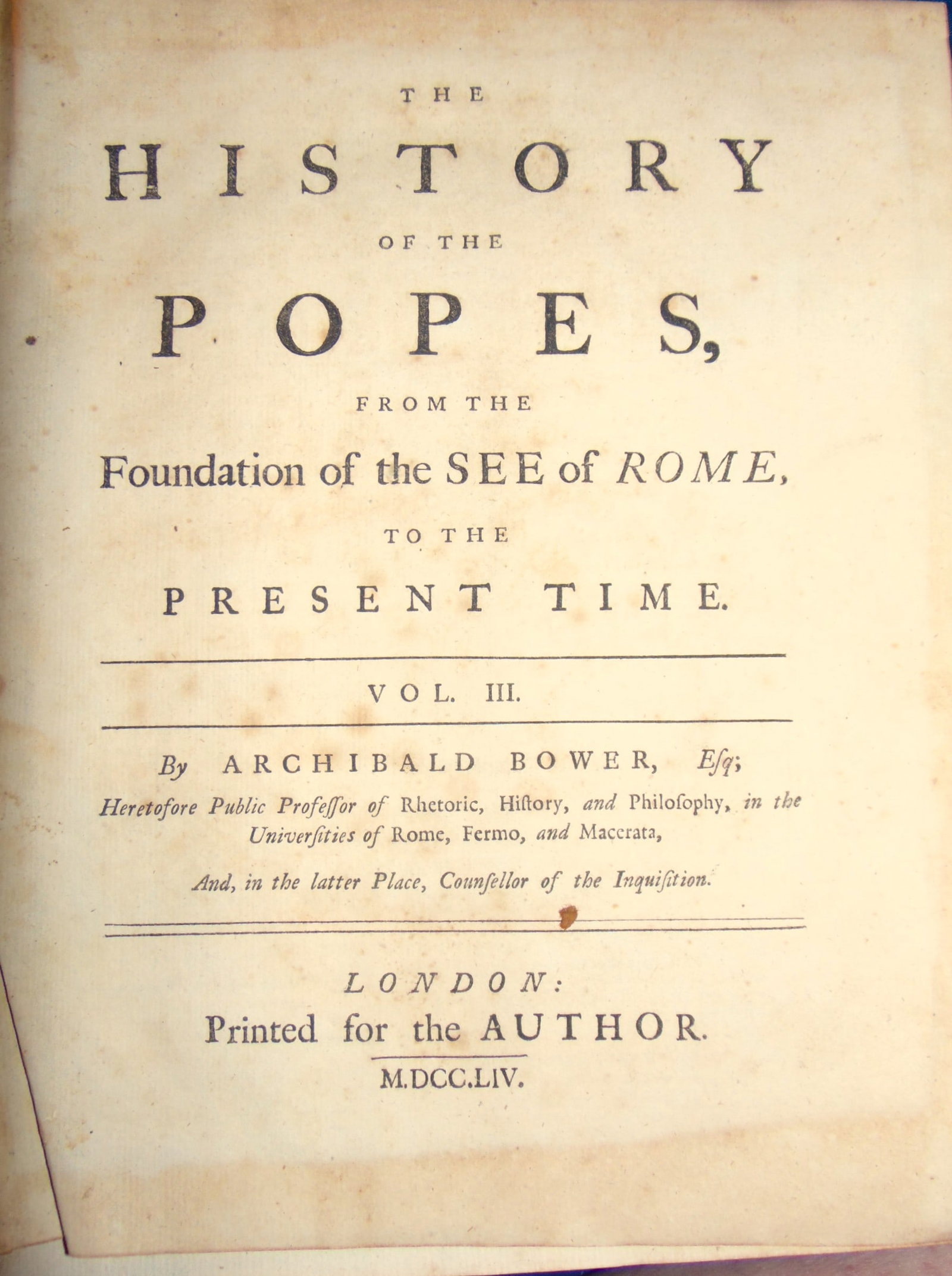 The History of Popes (or Bishops of Rome) - 1754 (1 of 3)