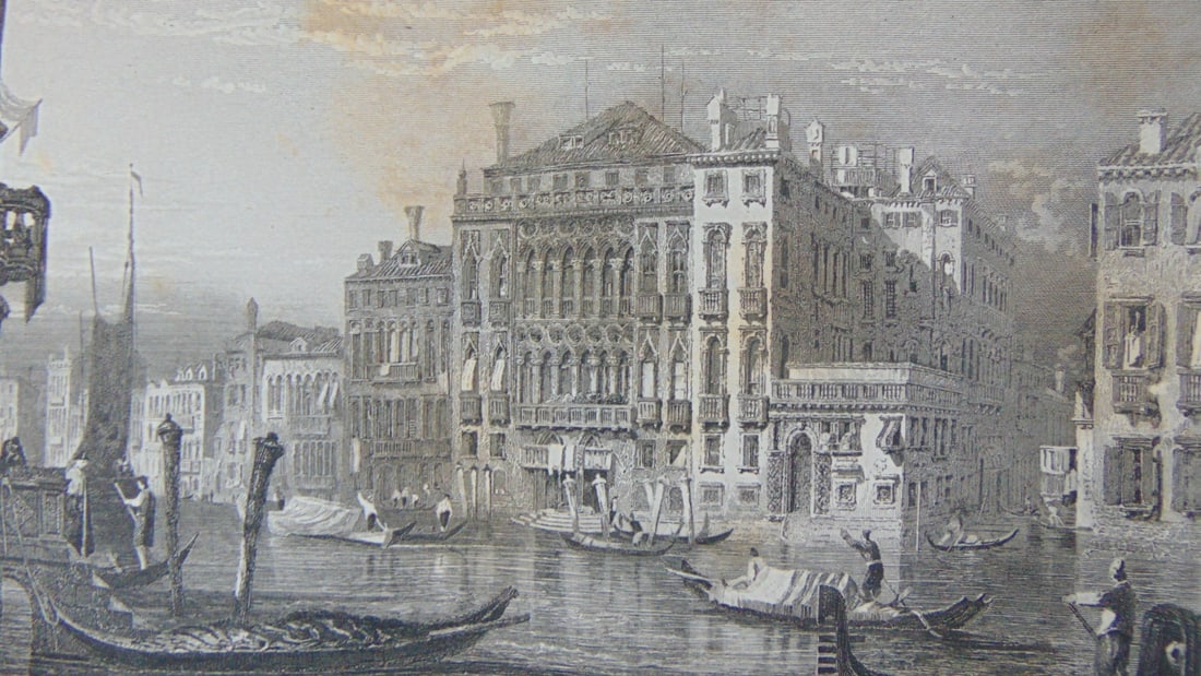 Early Engraving of Titan's House Italy: Early Engraving of Titan's House - The Pisani and Barberigo Palaces Italy Artist: Samuel Prout Print Type: Engraving Date: C1830 Origin: British Dimensions: 4.1/2 x