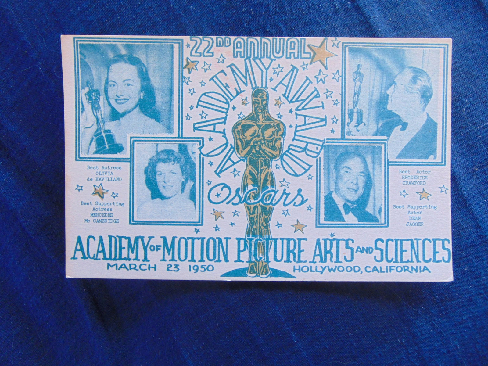 22nd Annual Academy Awards - Oscars: 22nd Annual Academy Awards - Oscars Academy of Motion Picture Arts and Sciences - Hollywood California. The 22nd Academy Awards ceremony, held on Thursday, March 23, 1950, at the RKO Pantages Theatre 
