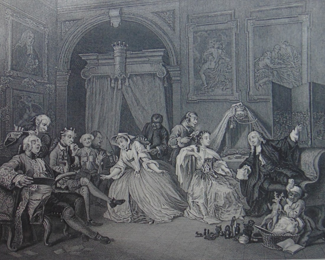 Marriage A La Mode #4 - William Hogarth: Marriage A La Mode #4 - William Hogarth Toilet Scene Artist: After Willaim Hogarth Print Type: Engraving Date: nd Dimensions: 12 x 8" Condition Report: Very Go