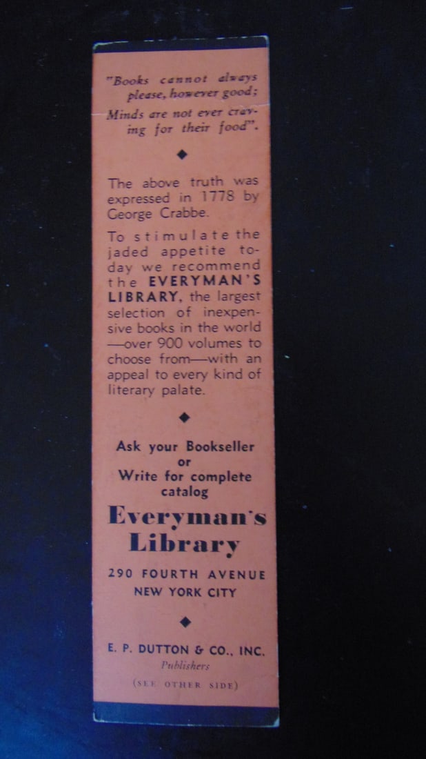 Everyman's Library Bookmark Prior to 1928 (1 of 4)