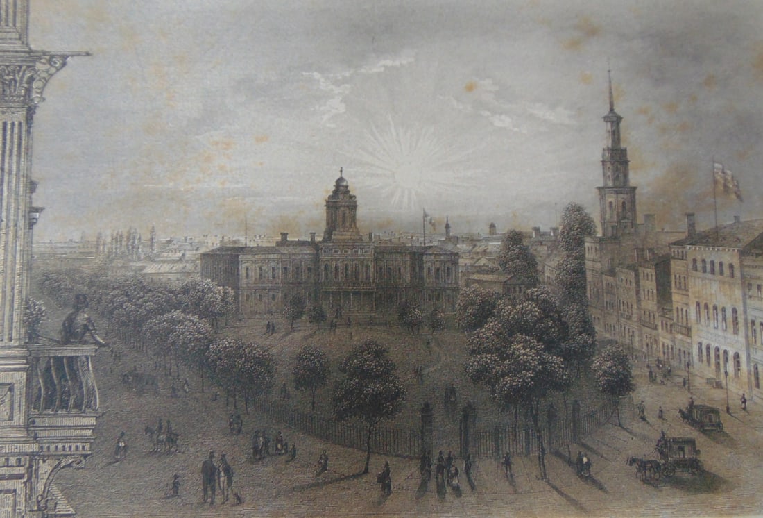 Park and City Hall in New York: Park and City Hall in New York Rare Print Type: Copper Engraving Date: Circa 1850 Publisher: Hermann J Meyer Origin: American Dimensions: 11 x 7" Subject: American Scenery Notes & Literature: