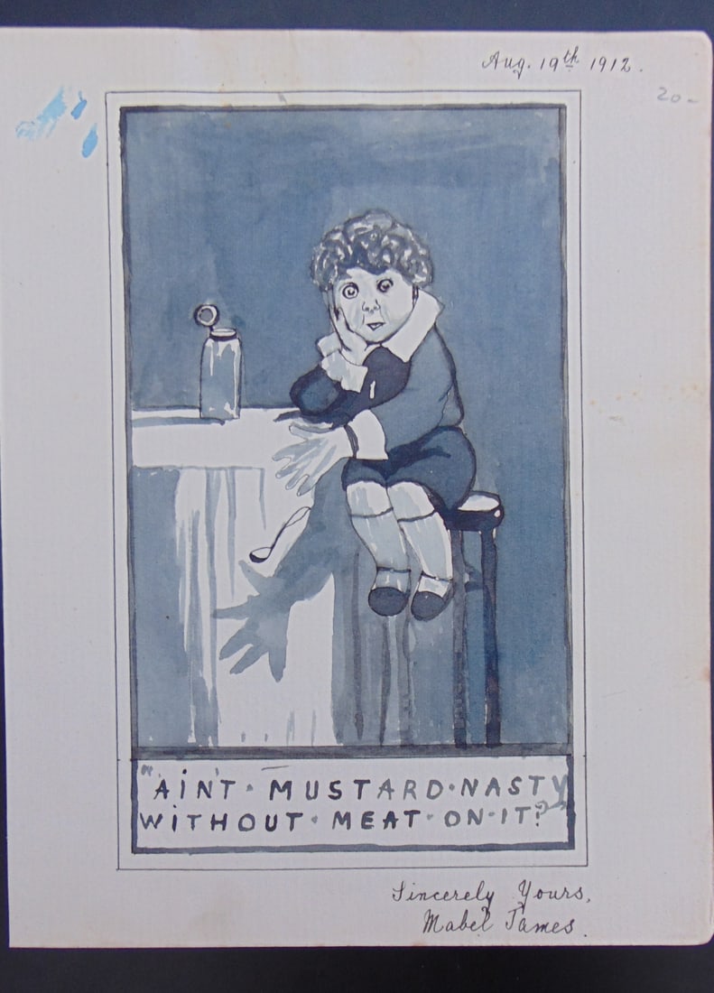 Ain't Mustard Nasty Without Meat On It?: Ain't Mustard Nasty Without Meat On It? Medium: Watercolor Date: August 19, 1912 Size: 6 1/2 x 5 1/4 Condition: Very Good Subject References: 143F