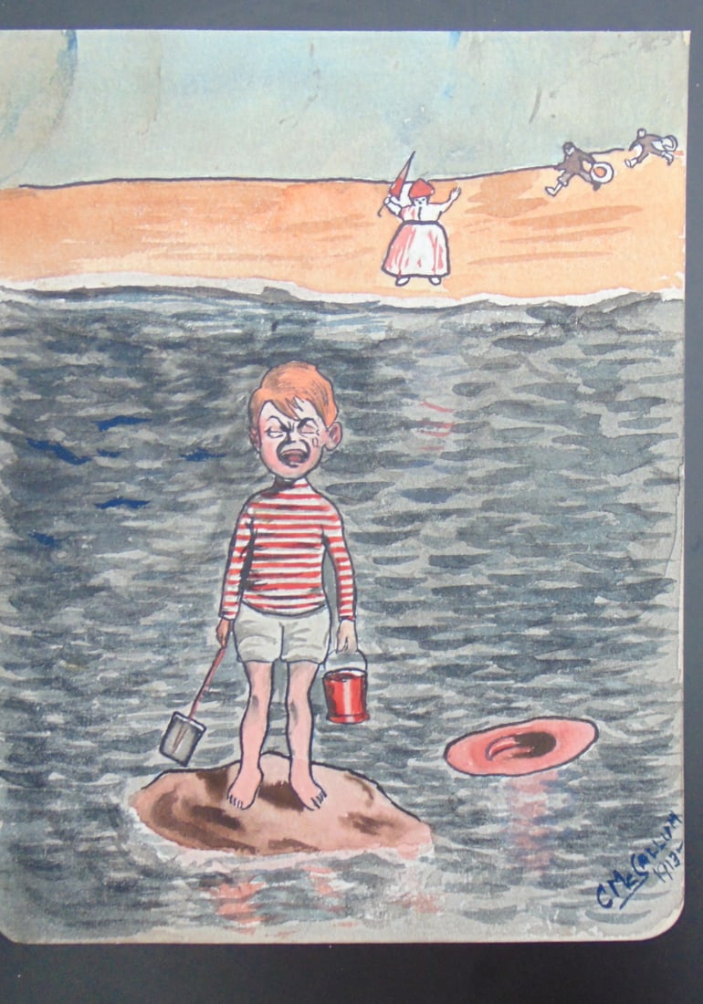 In Comes the Tide Out Goes The Beach: In Comes the Tide Out Goes The Beach Medium: Watercolor Date: 1913 Signed: Signed Illegably Size: 6 1/4 x 5" Condition: Very Good Subject References: 143F