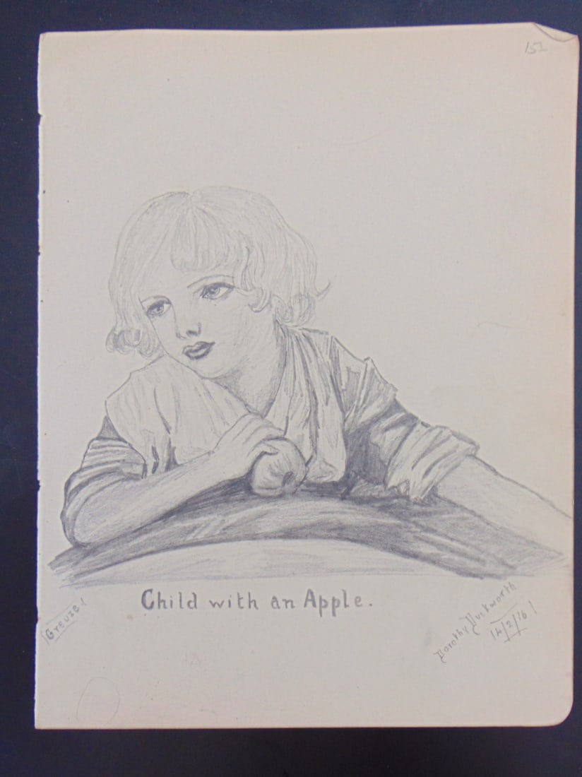 Child With An Apple: Child with Apple Artist: Dorothy Duckworth Medium: Graphite Date: 1916 Size: 8 x 6 1/4" Subject References: 143F