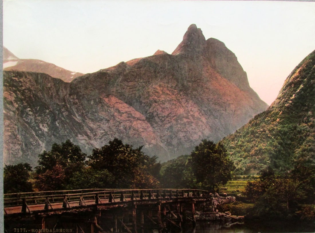 Romsdalshorn - Norway: Romsdalshorn Norway Print Type: Color photo (or) print Dimensions: 6 1/2 x 9" Notes & Literature: Romsdalshornet is a mountain in the municipality of Rauma in M?re og Romsdal county, Norway. The