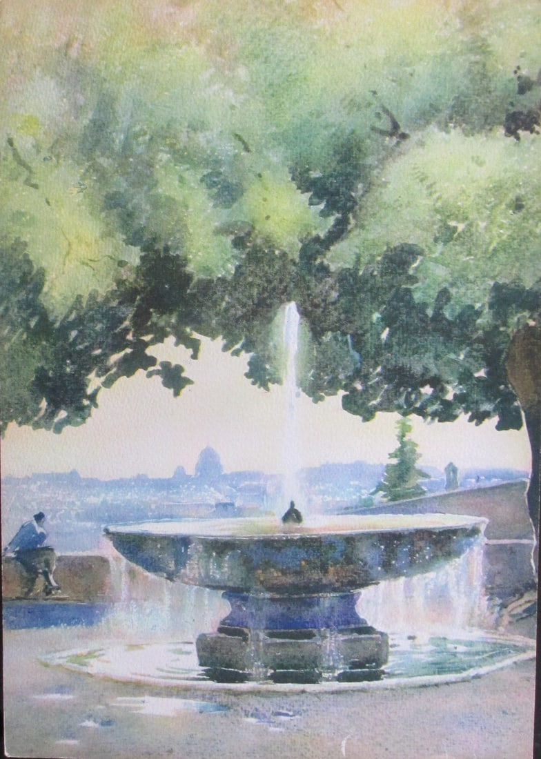 Villa Medicis - Pierre Vignal: Terraces of the Villa Medicis From Water Color Renderings Gardens of Rome - Pierre Vignal Portfolio Artist: After Pierre Vignal 1855 - 1925 Print Type: Colo