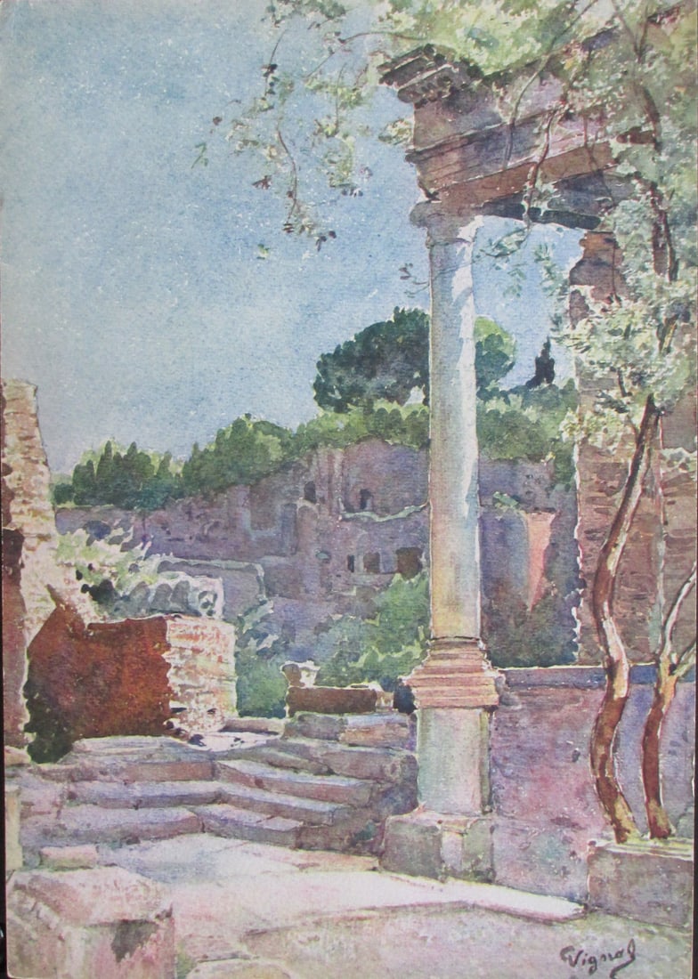 Rome the Forum - Pierre Vignal: Rome - The Forum From Water Color Renderings Gardens of Rome - Pierre Vignal Portfolio Artist: After Pierre Vignal 1855 - 1925 Print Type: Color Plate Signed: In pla