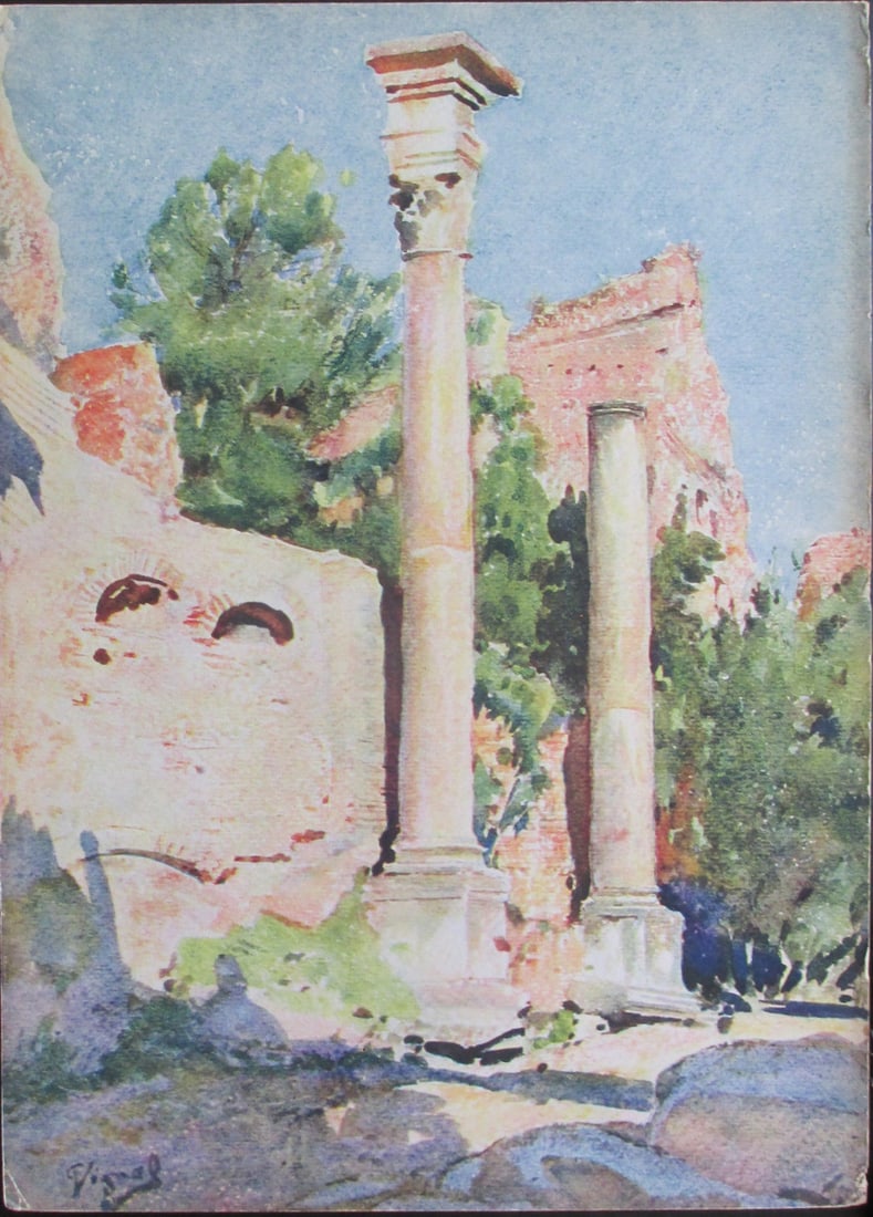 Rome - The Forum - Pierre Vignal: Rome - The Forum From Water Color Renderings Gardens of Rome - Pierre Vignal Portfolio Artist: After Pierre Vignal 1855 - 1925 Print Type: Color Plate