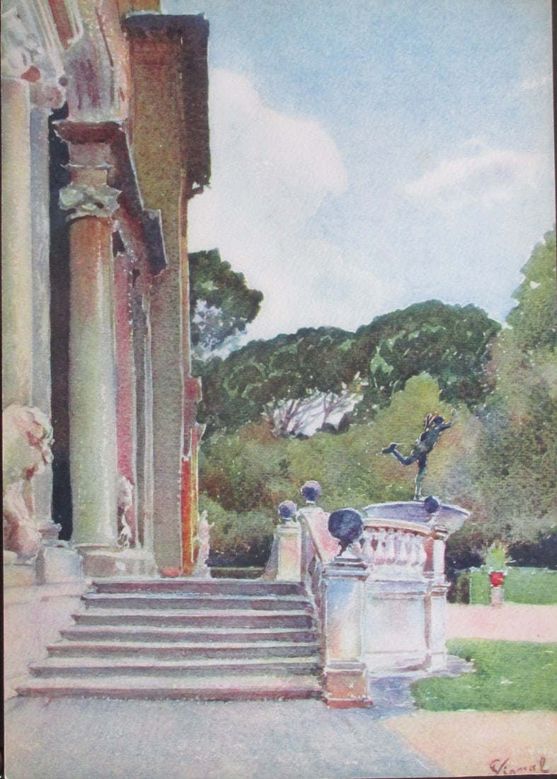 Villa Medicis - Pierre Vignal: Villa Medicis From Water Color Renderings Gardens of Rome - Pierre Vignal Portfolio Artist: After Pierre Vignal 1855 - 1925 Print Type: Color Plate S
