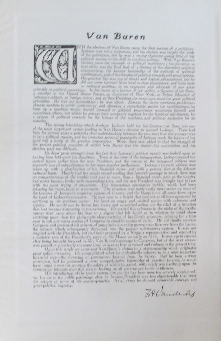 Tribute to President Martin Van Buren: Tribute to President Martin Van Buren Print Type: Photogravure Signed: Signed in plate Date: 1907 Publisher: Bureau of National Literature & Art