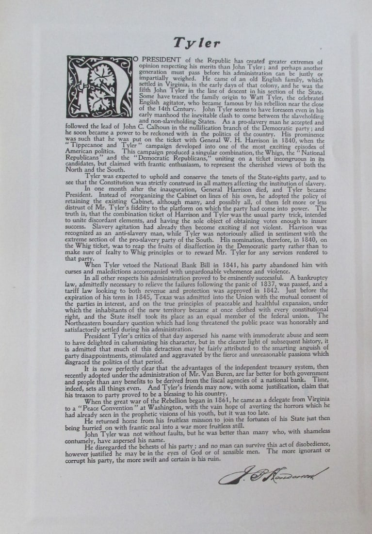 Tribute to President John Tyler: Tribute to President John Tyler Print Type: Photogravure Signed: Signed in plate Date: 1907 Publisher: Bureau of National Literature & Art
