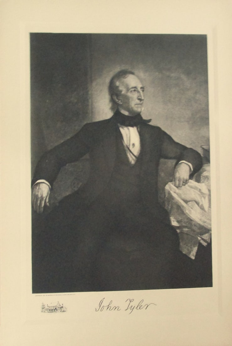 Portrait of President John Tyler: Portrait of President John Tyler On stiff paper with plate mark. Print Type: Photogravure Signed: Signed in plate Date: 1907 Publisher: Bureau of National Literature & Art Dimensions: 14 x 9 3/4"