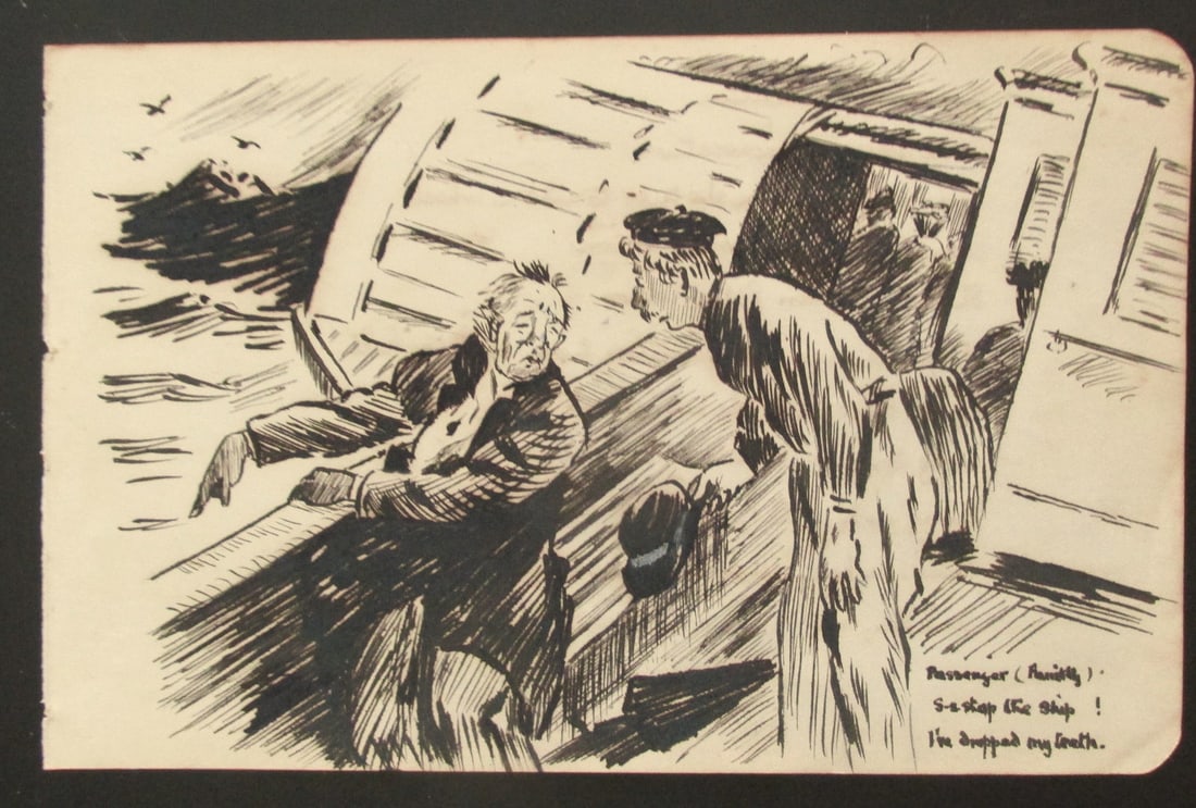 Stop The Ship I've Dropped My Teeth: Stop The Ship I've Dropped My Teeth Poetry/Text on verso. Medium: Pen and Ink Date: 19th Century Size: 4 1/2 x 7" Subject: Nautical Condition: Very Good Subject References: 143F