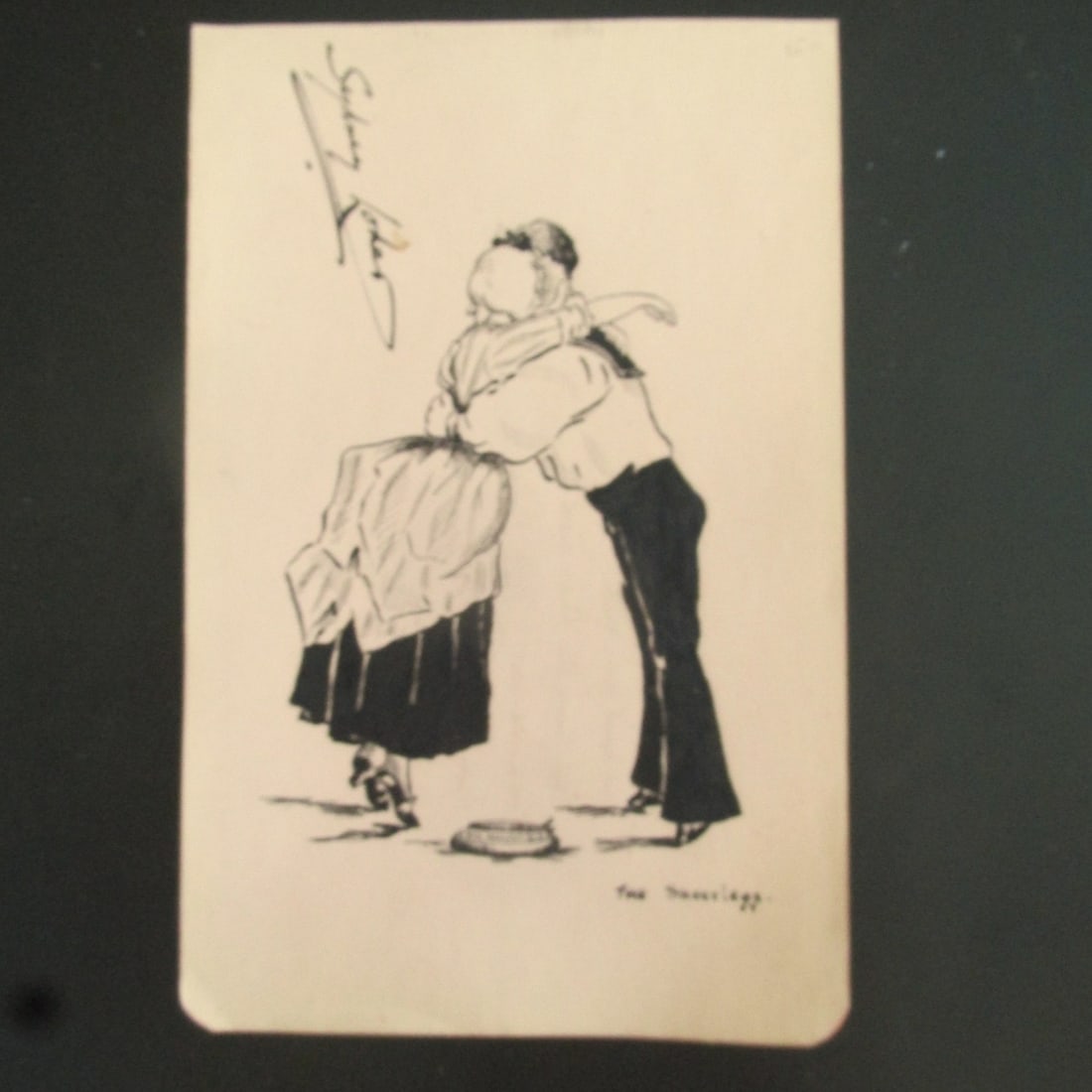 Sailor and Girl - Sheerleg- Original Illustration: The Sheerlegg - Sailor and Girl Poetry/Text on verso. Artist: Sydney Loher Medium: Pen and Ink Date: 1914 - 1916 Signed: Sydney Loher Size: 7 x 4 1/2" Condition: Very Good Subject References: 143F
