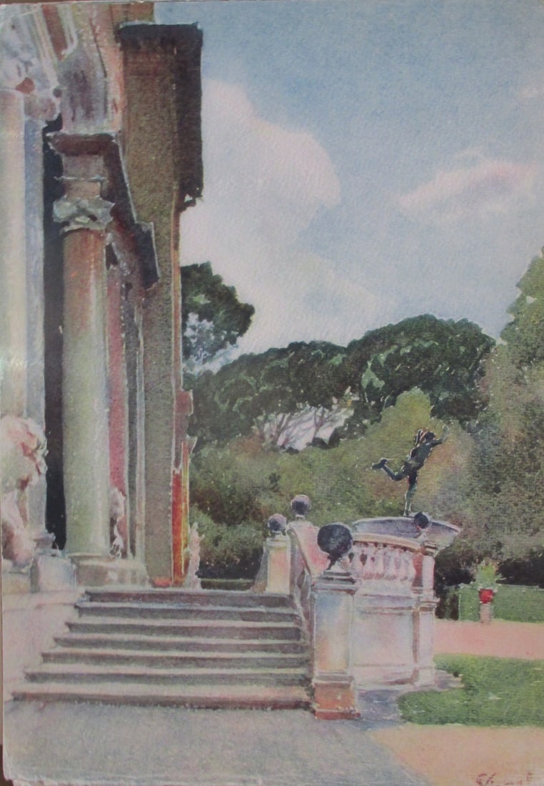 Villa Medicis - Pierre Vignal: Villa Medicis From Water Color Renderings Gardens of Rome - Pierre Vignal Portfolio Artist: After Pierre Vignal 1855 - 1925 Print Type: Color Plate S