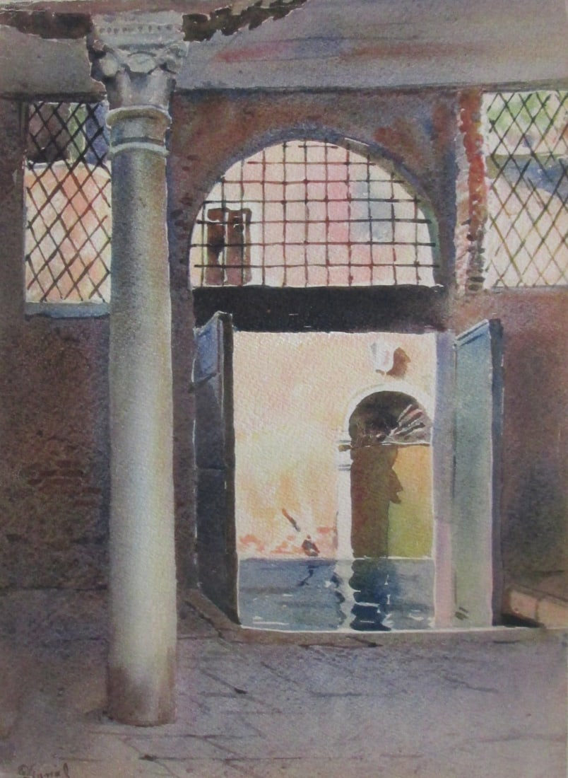 Venice - Entrance To The Palace - Pierre Vignal: Venice - Entrance To The Palace From Water Color Renderings of Venice, Italy of Pierre Vignal Portfolio Artist: After Pierre Vignal - 1855 - 1925 Print Type: