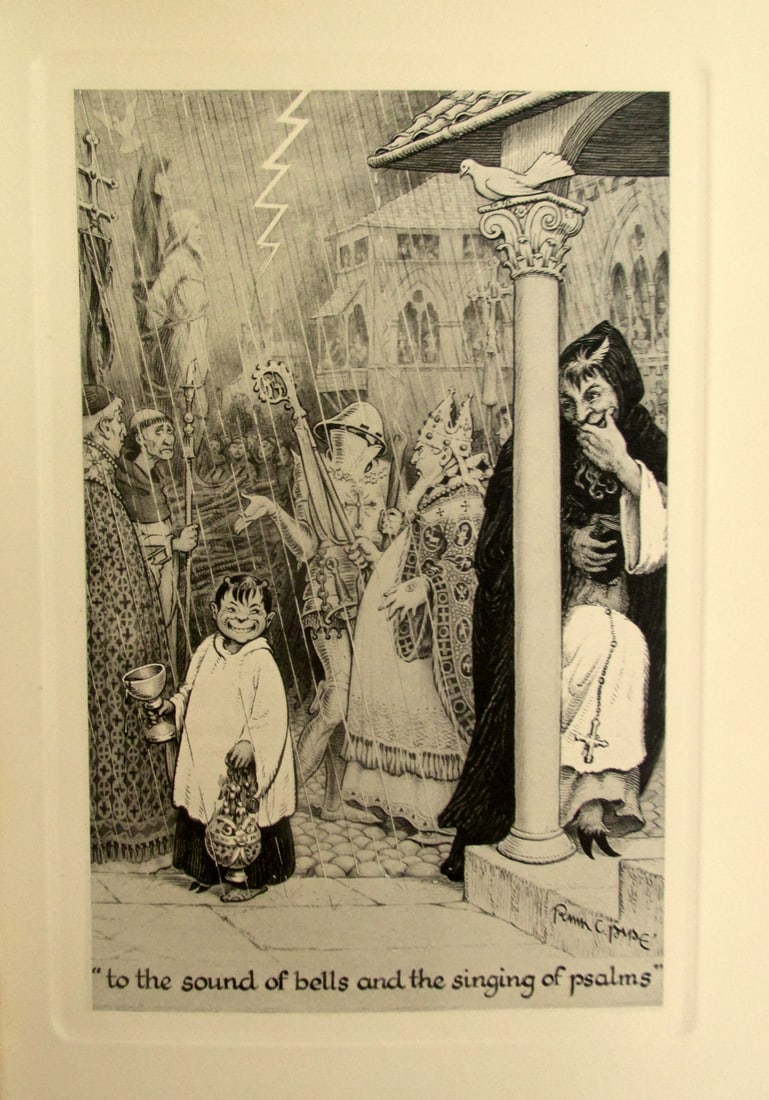 To The Sound of Bells and the Singing of Psalms: To The Sound of Bells and the Singing of Psalms From Revolt of the Angels - Anatole France. Artist: Frank Cheyne Pap? 1878 - 1972 Print Type: Half-tone with pl