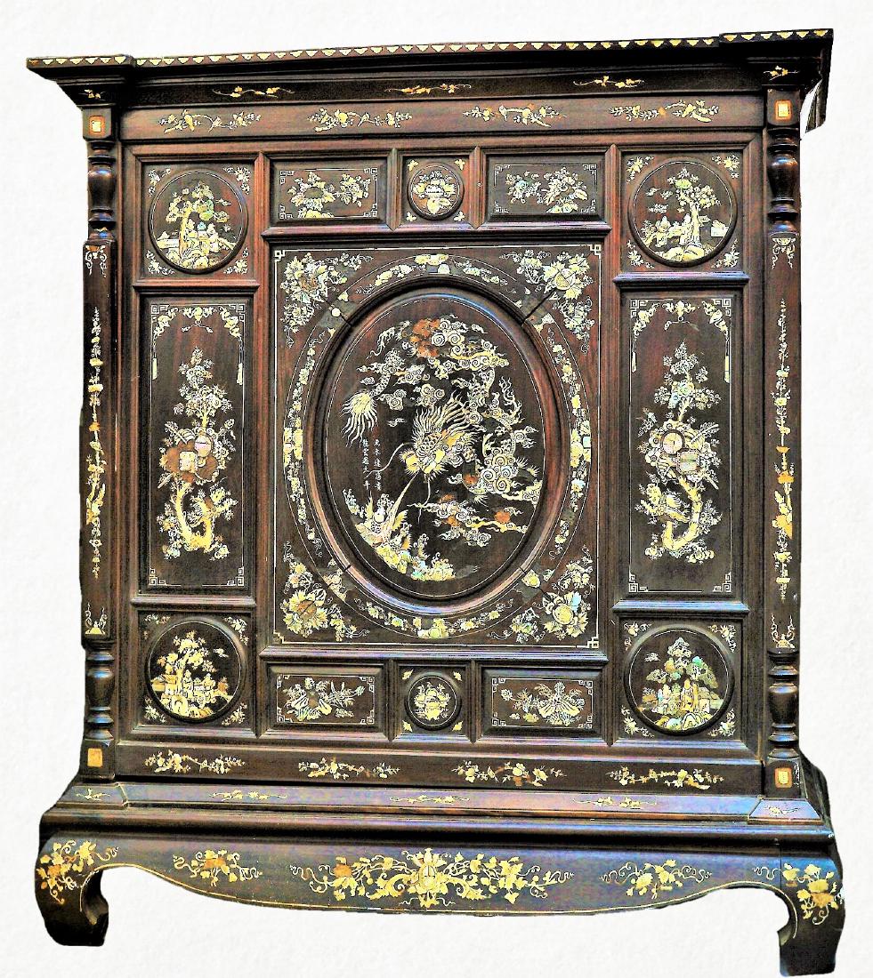 Large Chinese Mother of Pearl Inlaid Cabinet (1 of 9)