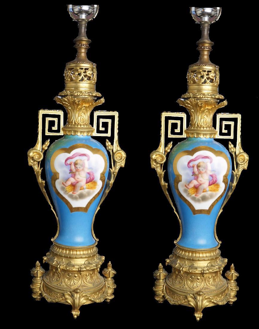Pair of Antique Porcelain Sevres Style Lamps (1 of 9)
