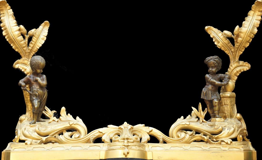 Pair of Dore Bronze Andirons with Center Bar (1 of 3)