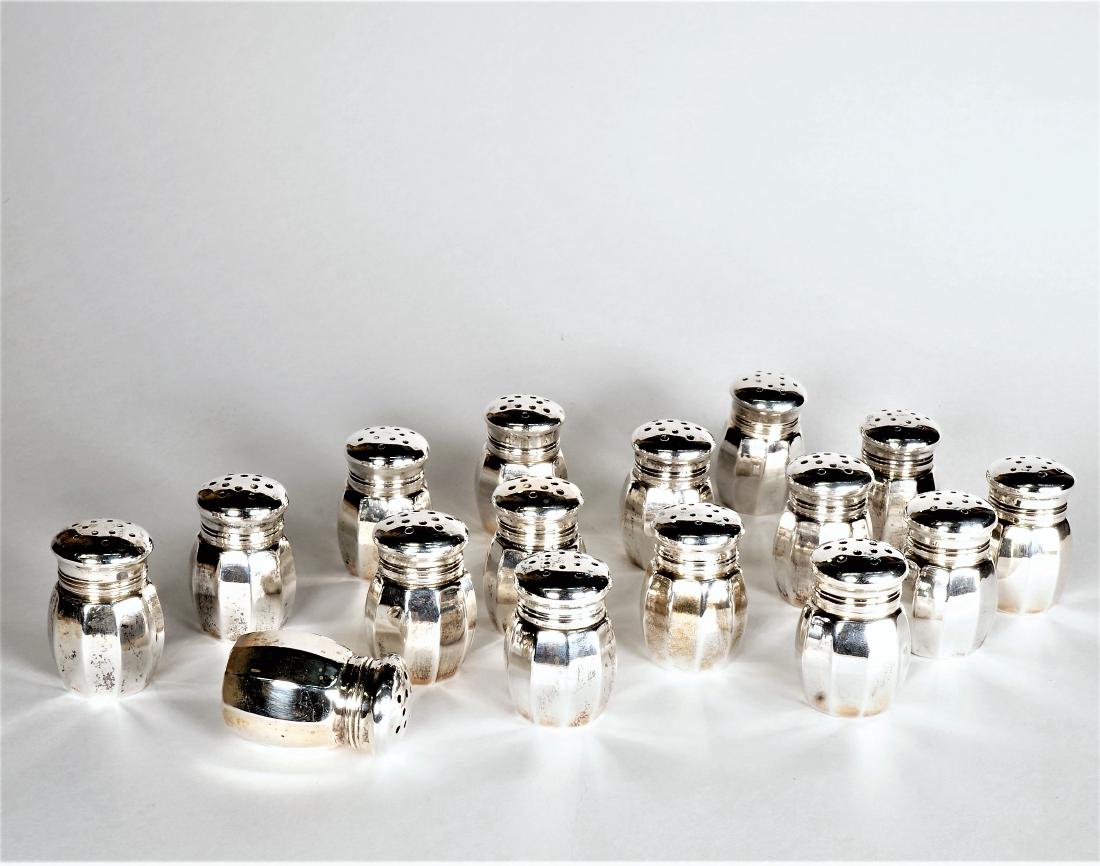 Sterling Salt & Pepper Shakers for 8: Group of 16 Sterling Reed and Barton individual salt and pepper shakers, is a service for 8. This is considered one of life's little luxuries of individualized salt/pepper shakers for entertaining or