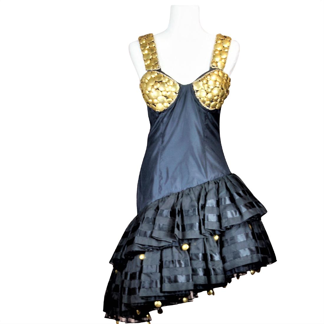 Original Gianni Versace Runway Atelier Black & Gold: "An Original Gianni Versace Haute' Couture Runway Atelier Dress in 100 % luxurious pure silk fabic in jet black, featuring a bustier style top embellished with gold medallions in a mirrored polish fin