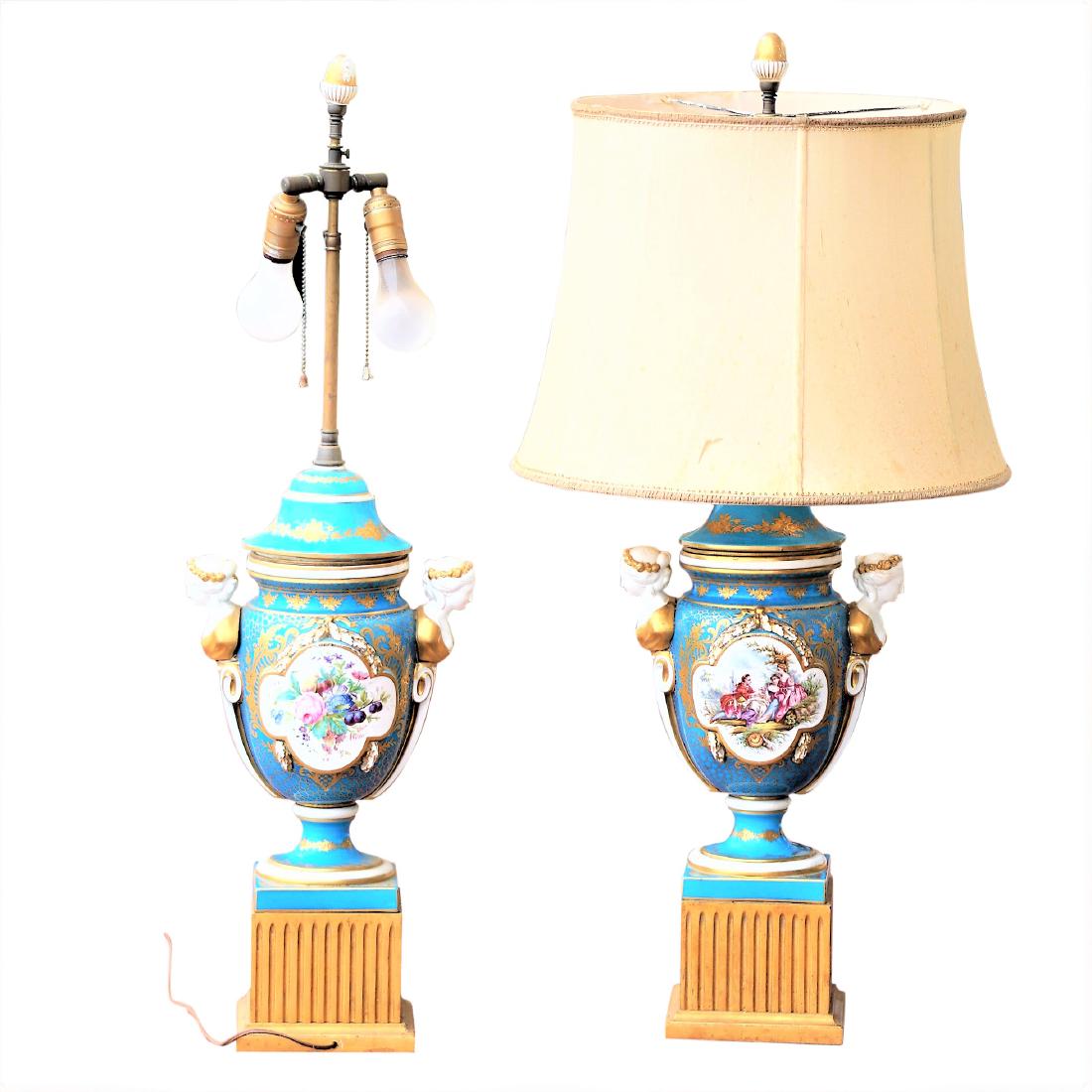 French, c. 1840 Pair of Sevres Urns Electrified to (1 of 10)