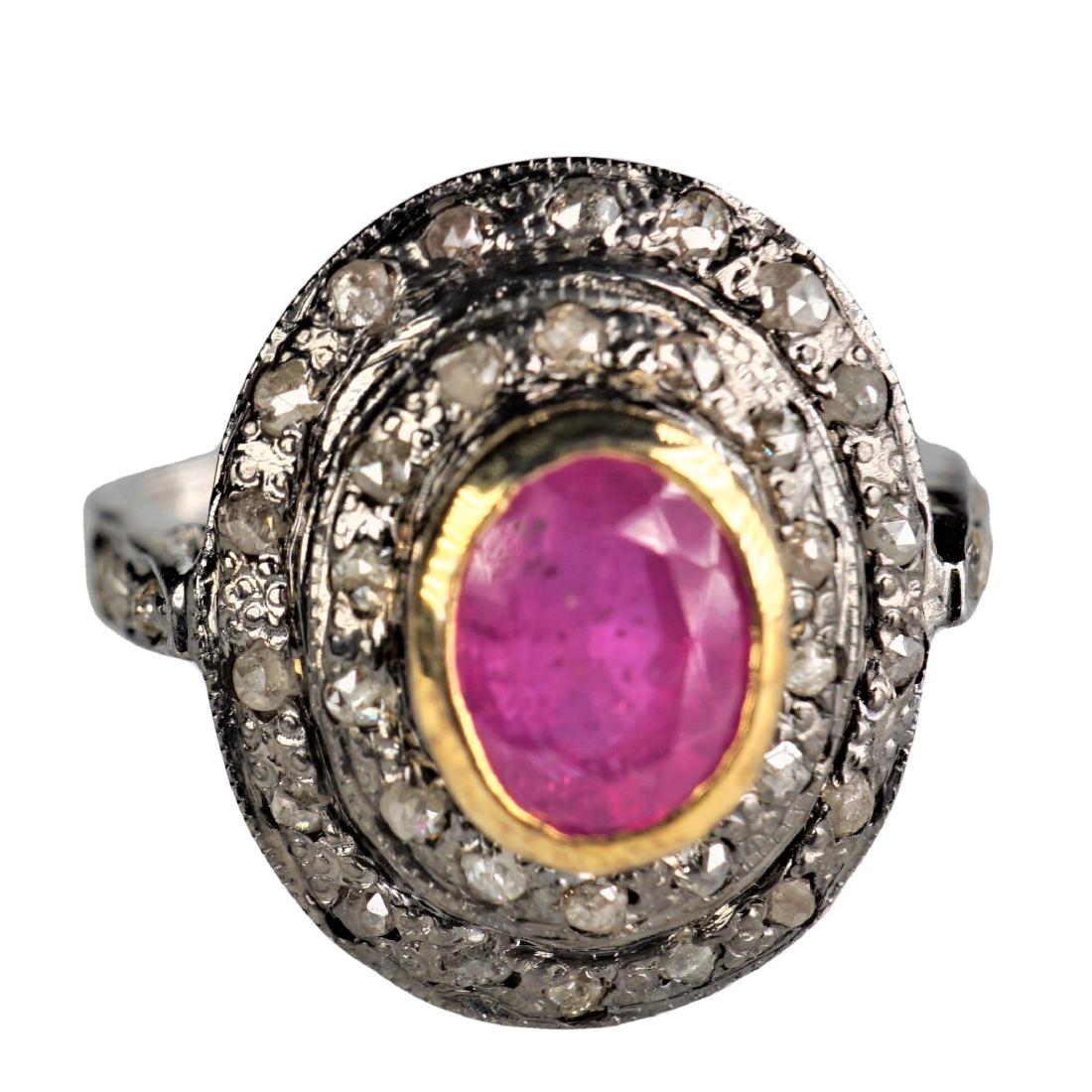 Mine Cut Ruby and Diamond Bezel Ring Sz. 7.5 (1 of 3)