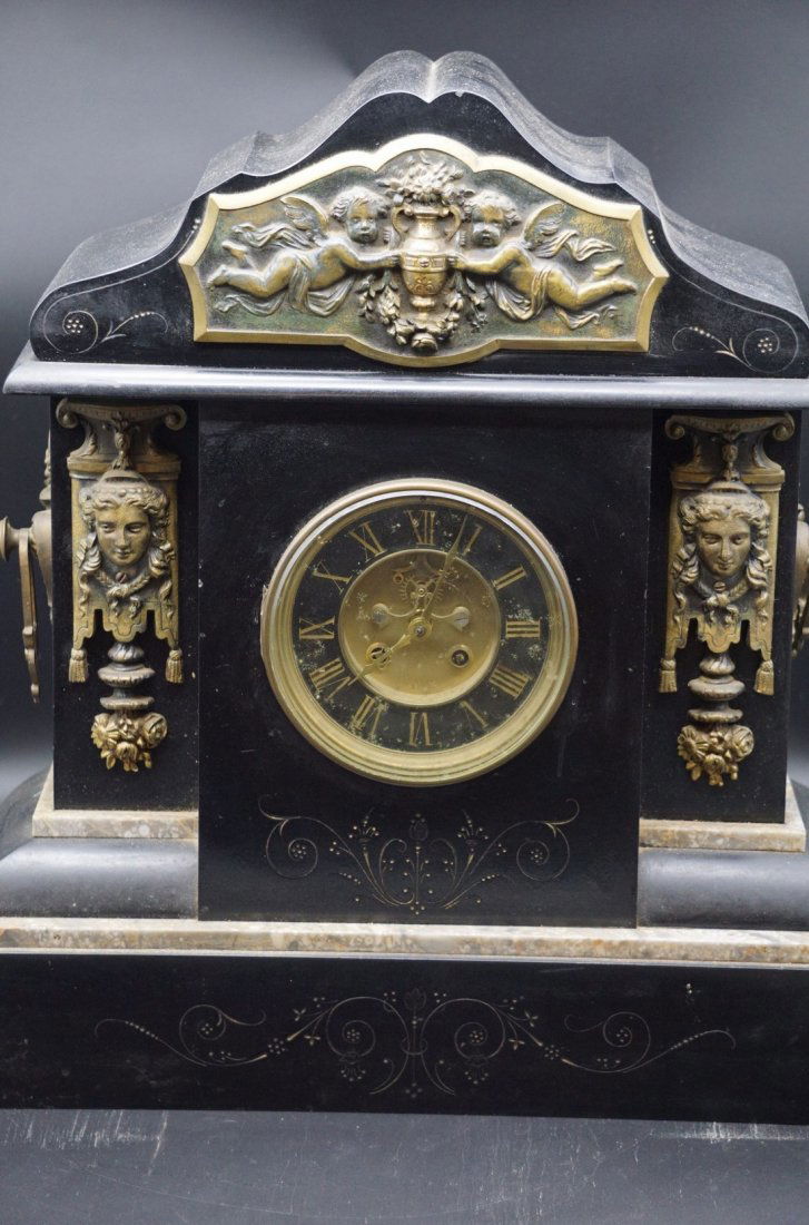 French Polished Slate Mantel Clock (1 of 4)