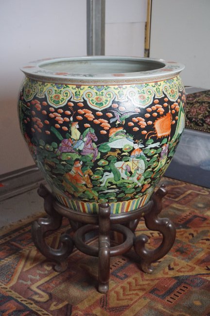 Palatial Chinese Fish Bowl on Rosewood Stand (1 of 4)