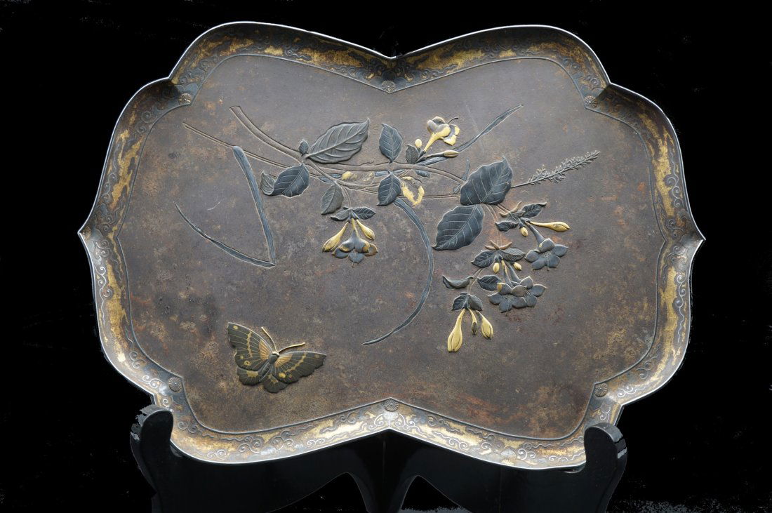 Meiji Period Japanese Shakudo Gold and Bronze Tray (1 of 8)