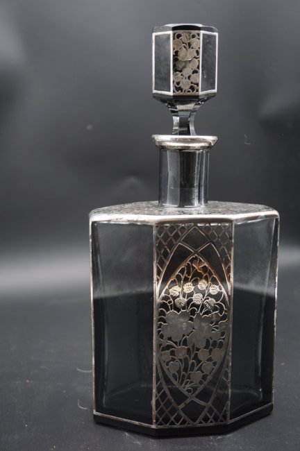 Antique Large Sterling Over Lay Decanter (1 of 6)