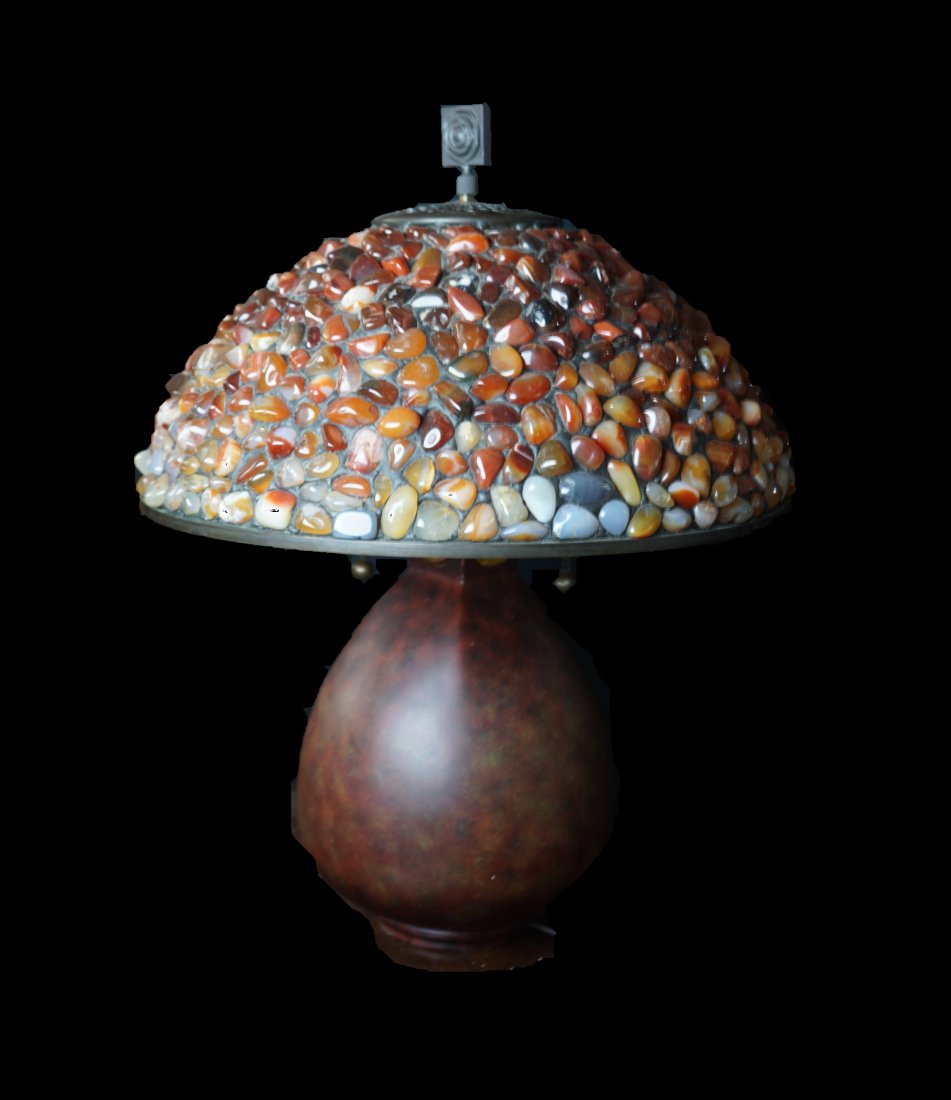 Mission Style Oak and Agate Glass Desk Lamp (1 of 5)