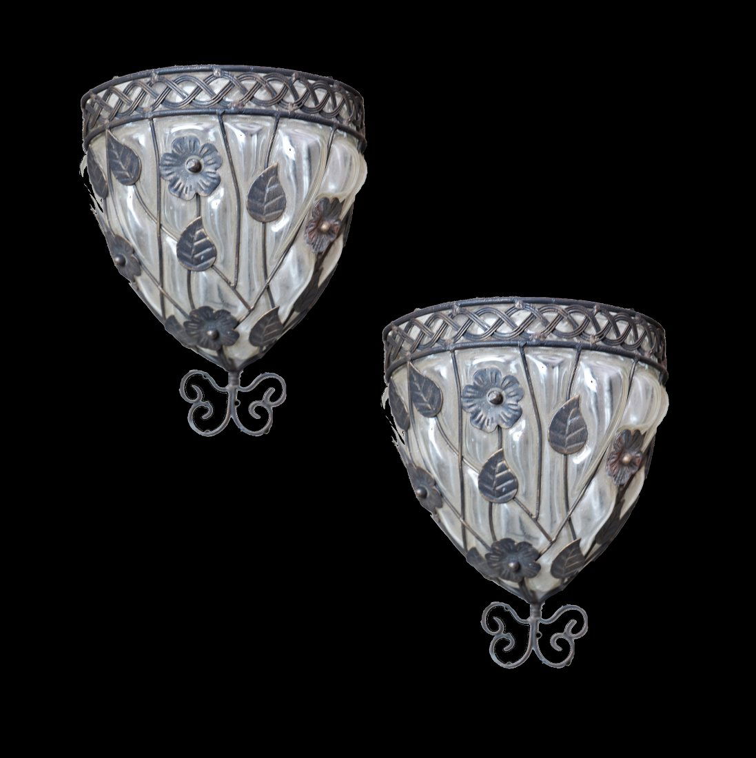 Pair of Metal and Glass Wall Planters (1 of 3)