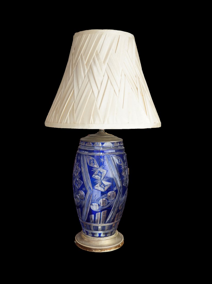 Cobalt Cut to Clear Vase Lamp (1 of 6)