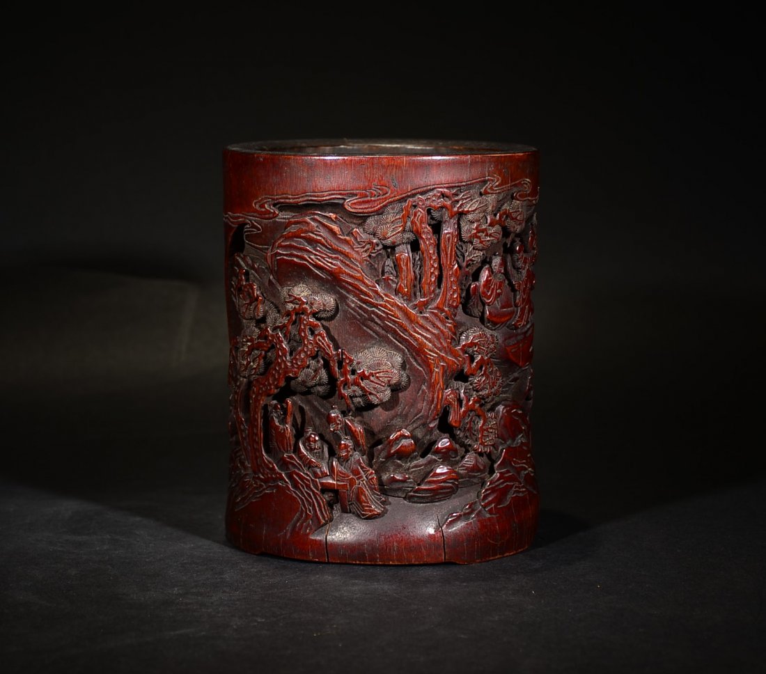 GU YU MARK, A CARVED BAMBOO FIGURAL BRUSHPOT (1 of 10)